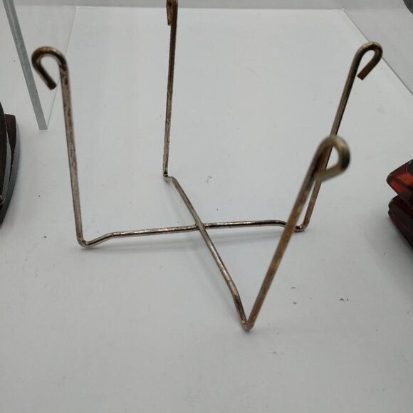 MCM Vintage Coasters set of 8 W/Metal Stand Plastic Amber with Cream Center - Picture 3 of 14